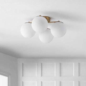 Orly 18" Bohemian Farmhouse Iron/Frosted Glass LED Semi Flush Mount - JONATHAN Y